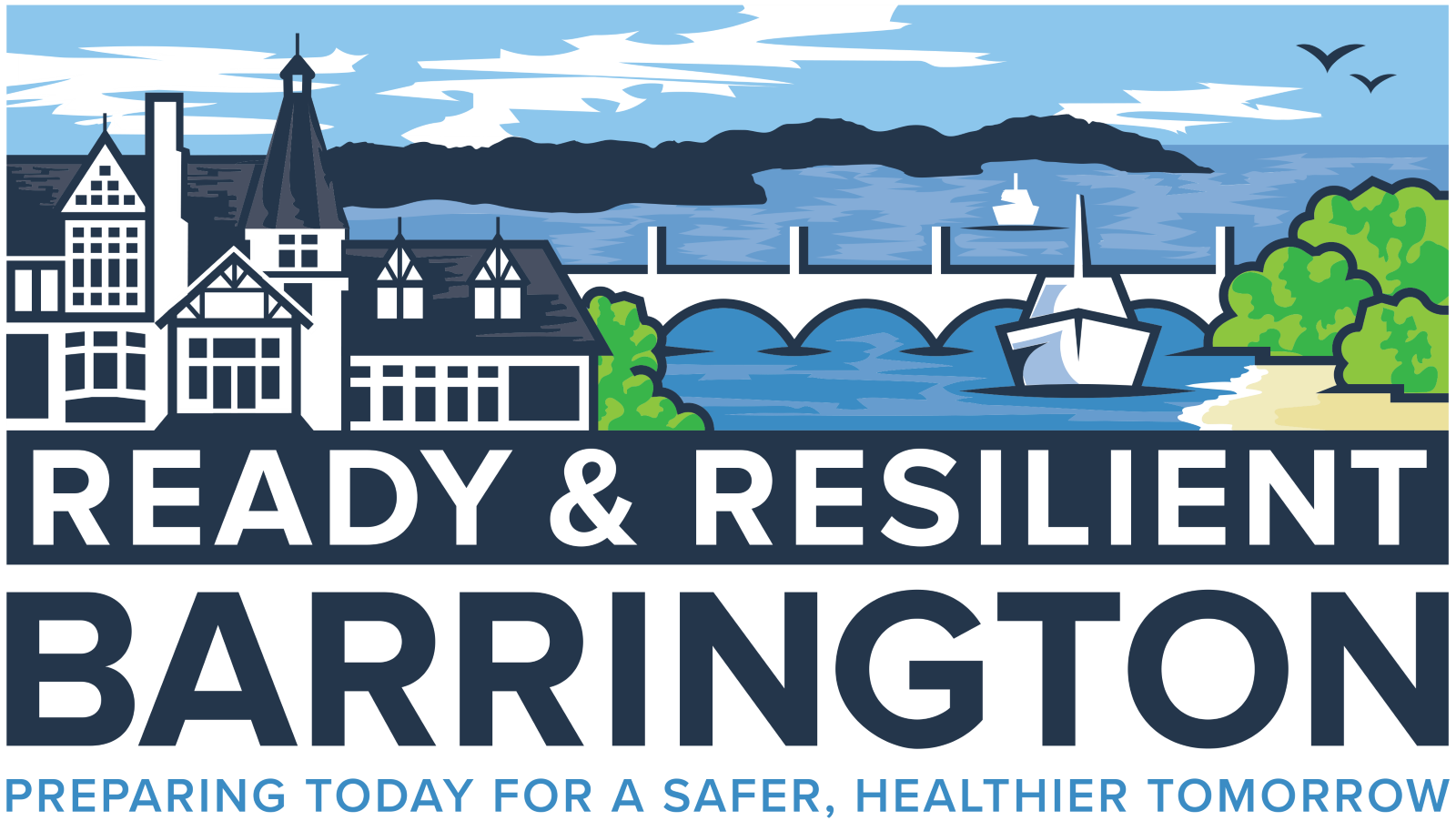 Ready & Resilient Barrington logo: Clip art coastline of Barrington with plan name